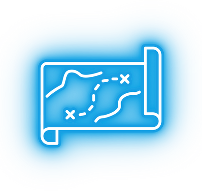 Neon blue treasure map icon