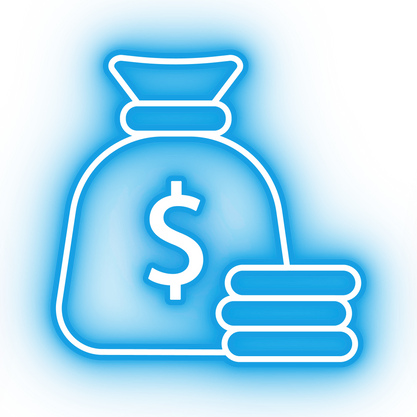 Neon blue coin bag icon