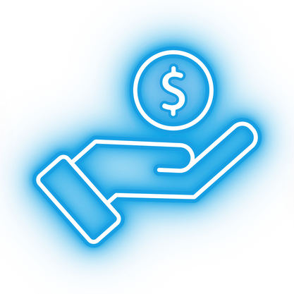 Neon blue hold coin icon