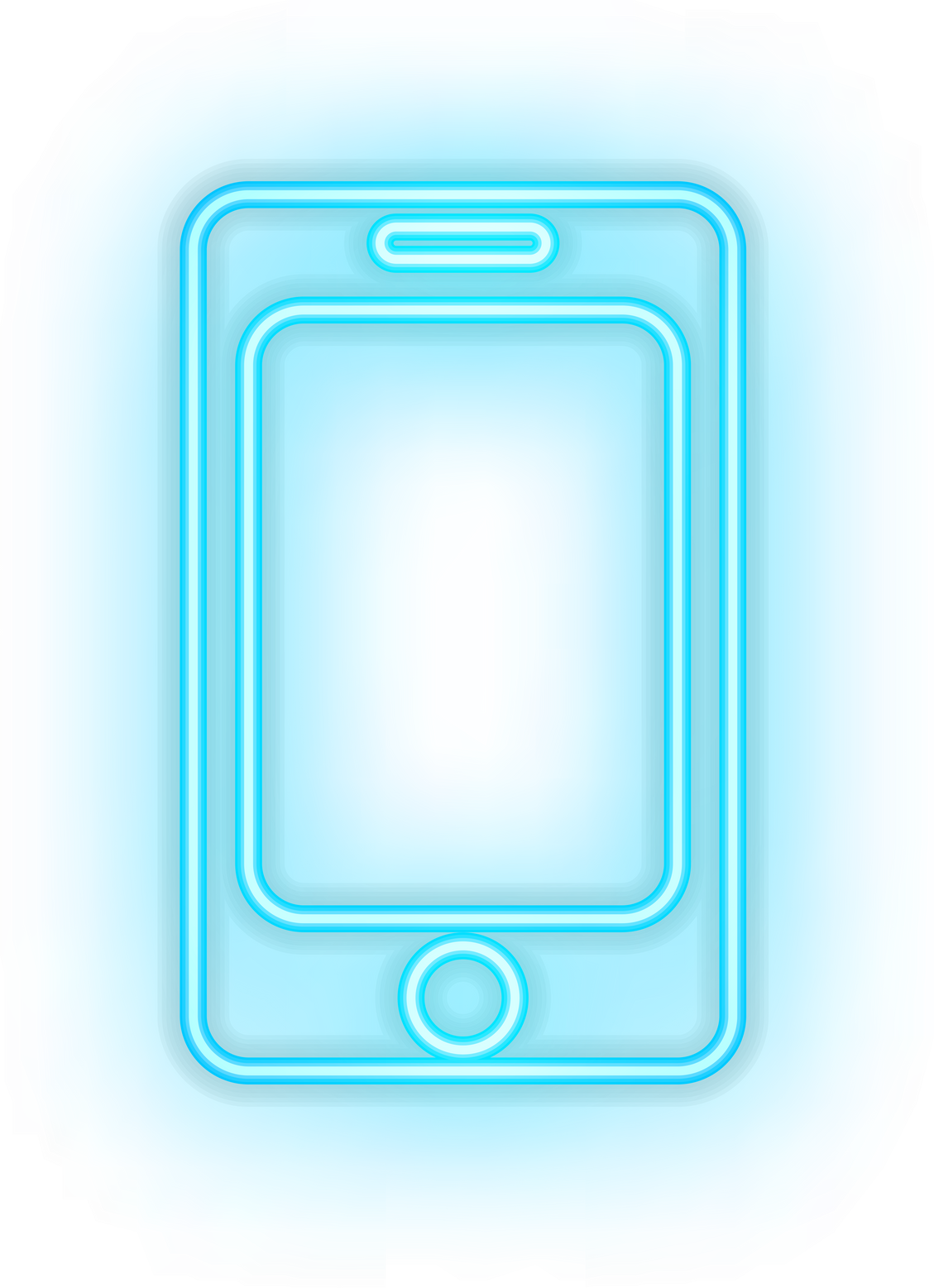 Blue illuminated neon light icon sign mobile phone